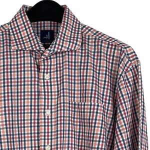 Johnnie-O Mens L Button Up Spread Collar Lightweight Cotton Gingham Check Blue